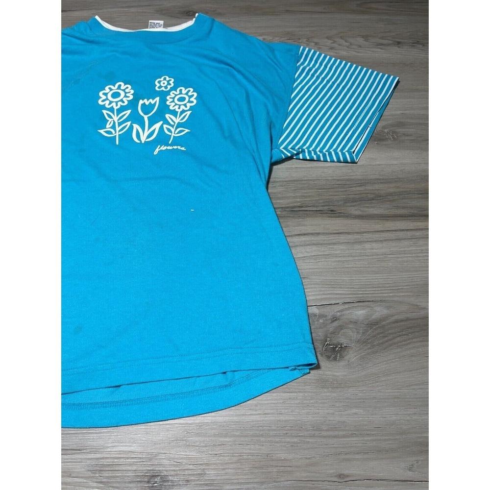 Vintage Nature Shirt Womens‎ Large Blue Short Sleeve Floral Flowers Bold Spirit - Picture 4 of 8